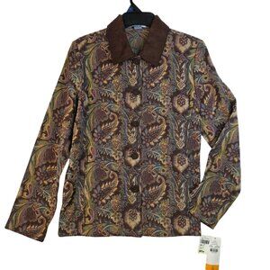 Womens Small Woven Blazer Suede Accents Paisley Upholstery Chic Needlepoint New
